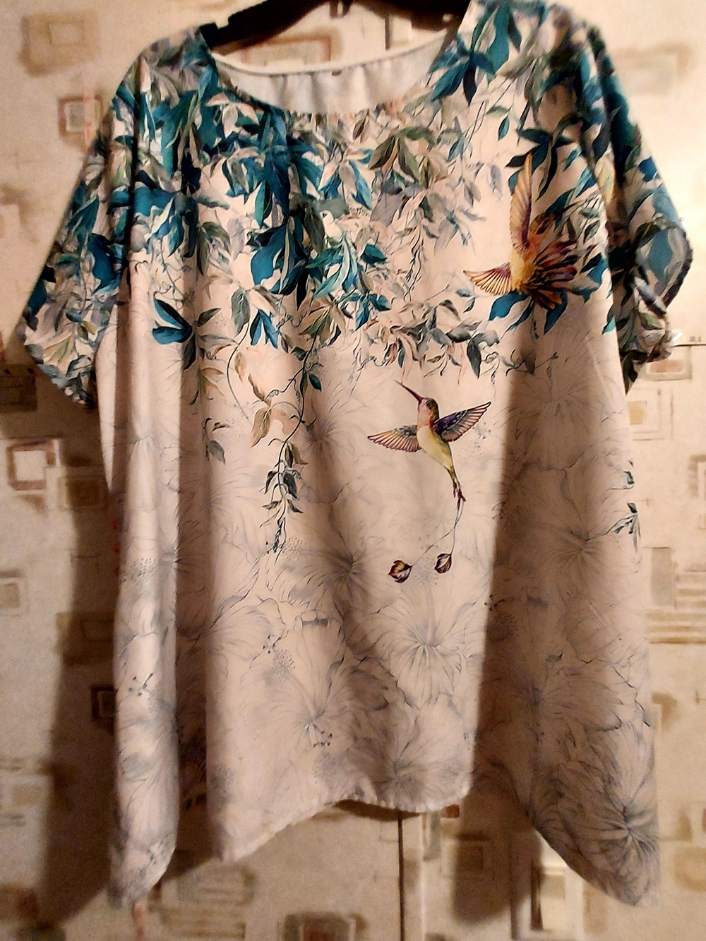 Floral Blouse in Cream & Blue Like New